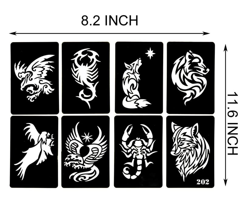 Kotbs 4 Sheets Temporary Tattoo Stencils, 32pcs Animal Patterns Henna Tattoo Stencil Kit Temporary Glitter Airbrush Tattoo Stencils Arabian Tattoo Stickers for Face Body Paint Art - Image 3